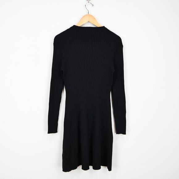 J.Crew Factory Long Sleeve Ribbed Knit Mini Sweater Dress Black Size Medium NWT - Picture 5 of 7